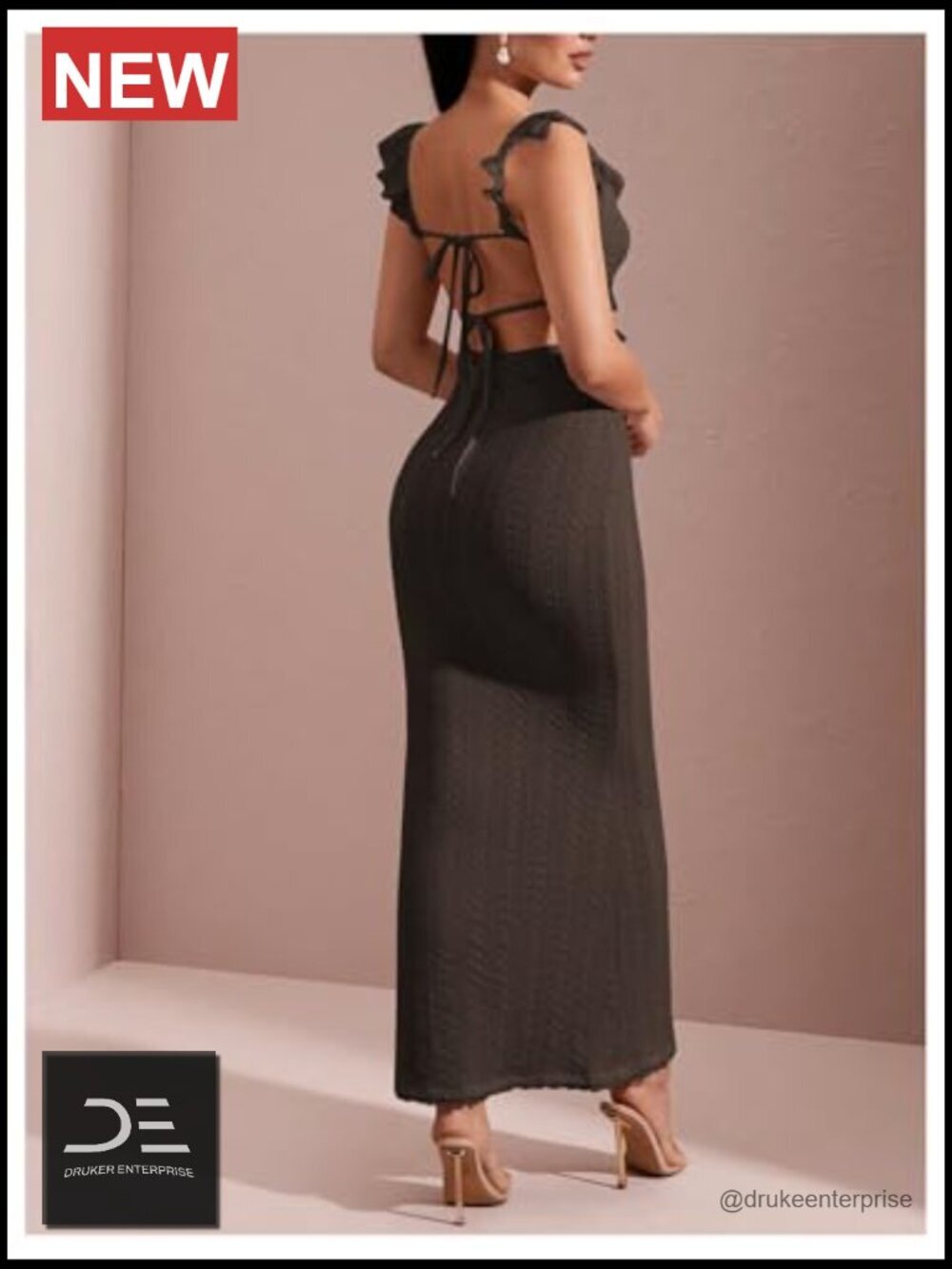 Maxi Dress Crochet Ruffle Sleeveless Backless Bodycon Long Dress - Picture 2 of 5
